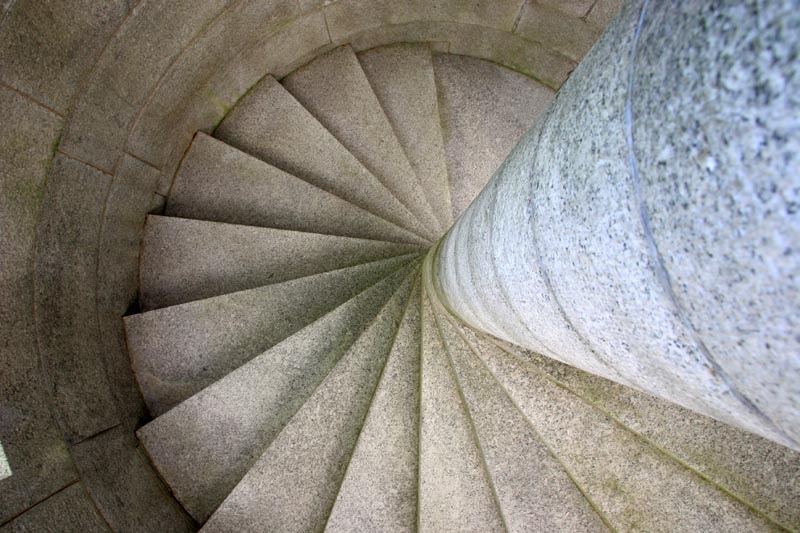 Looking up the spiral stairway