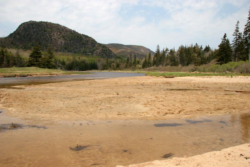 Looking back from Sand Beach to the stream and mountain