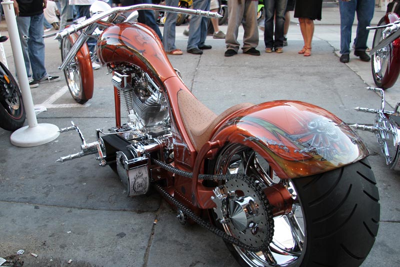Insanely long chopper (check out the little runner sprocket to keep the chain off the ground)